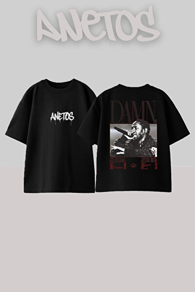 Anetos تي شيرت كيندريك لامار 14 بتصميم مطبوع على الظهر من القطن باللون الأسود...