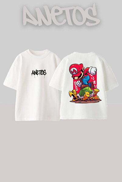 Anetos Μπλουζάκι Marıio Design Back με τύπωμα Cotton White oversized