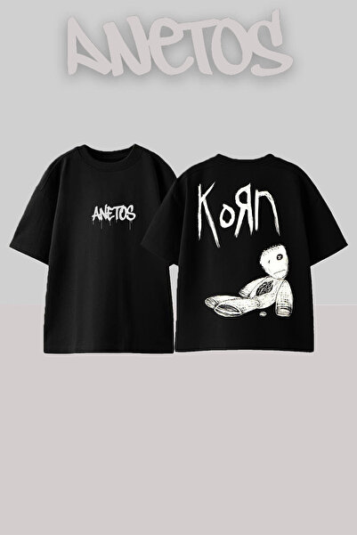 Anetos Korn 2 Design Spate cu imprimeu Bumbac Negru supradimensionat tricou