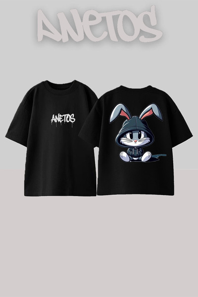 Anetos Rucsac cu design drăguț Banny cu imprimeu Bumbac Negru supradimensiona...