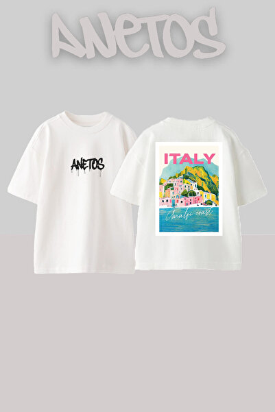 Anetos Μπλουζάκι Ιταλίας Design Back με τύπωμα Cotton White oversized