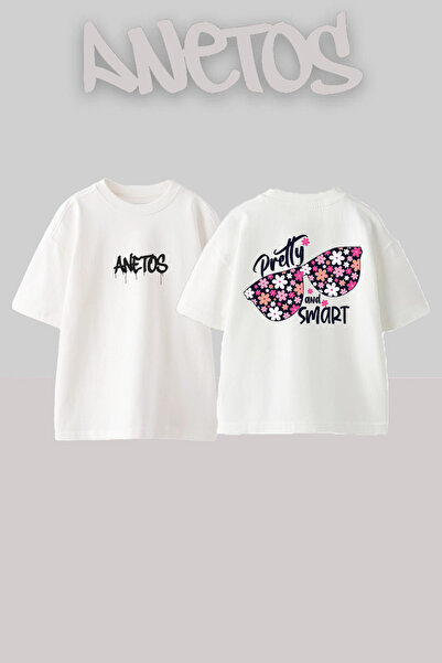 Anetos Prety Smart Design Back Printed Cotton White Oversize T-Shirt