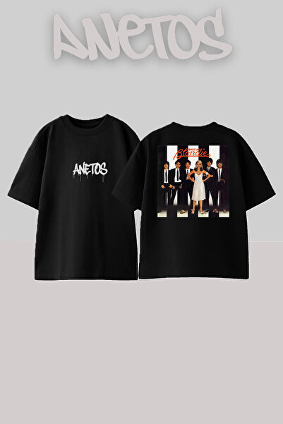 Anetos تي شيرت أسود كبير الحجم من القطن مطبوع عليه تصميم بلويندز 4