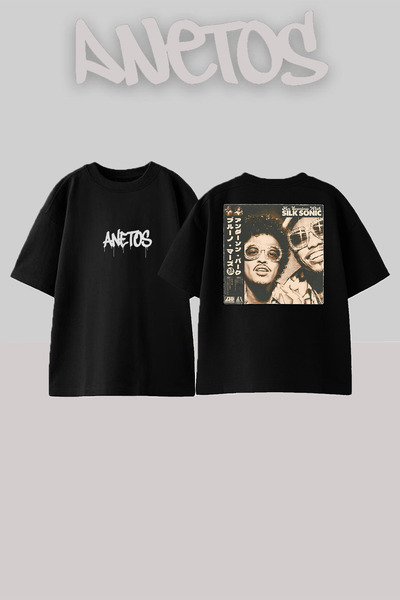 Anetos Bruno Mars 18 Design Back Printed Cotton Black Oversize T-Shirt