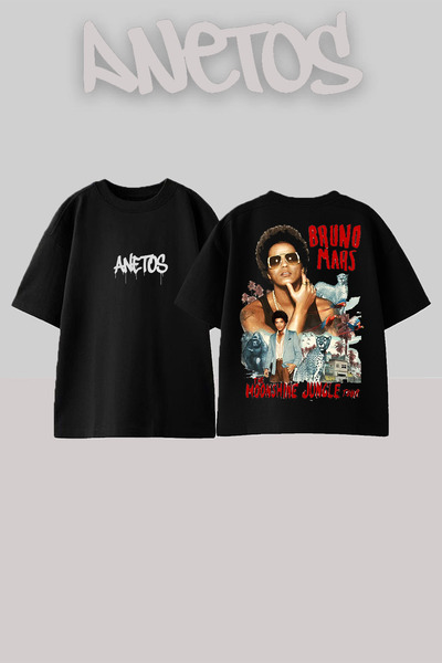 Anetos Bruno Mars 14 Design Spate cu imprimeu Bumbac Negru supradimensionat t...