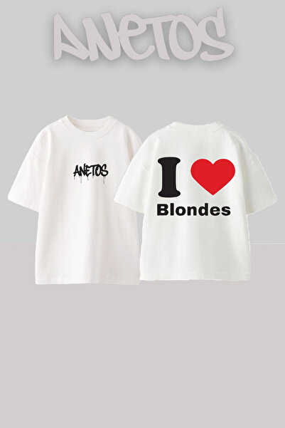 Anetos Μπλουζάκι Blondes 7 Design Back με τύπωμα Cotton White oversized