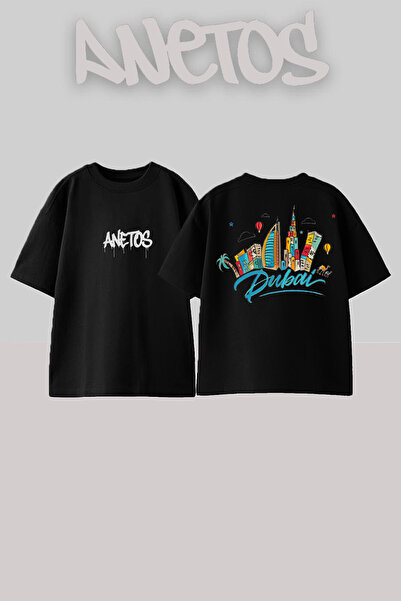 Anetos Μπλουζάκι Dubai Design με τύπωμα Cotton Black oversized