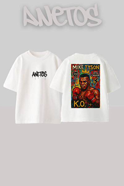 Anetos Mike Tyson 4 Design Back Printed Cotton White Oversize T-Shirt