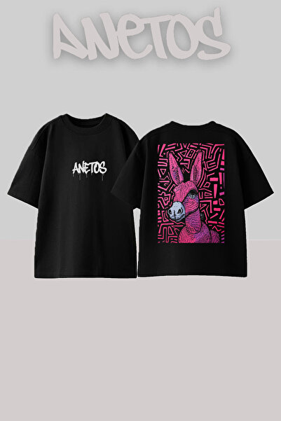 Anetos Μπλουζάκι Essek Design Back με τύπωμα Cotton Black oversized