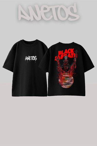 Anetos Tricou negru supradimensionat din bumbac cu imprimeu pe spate Black Sa...
