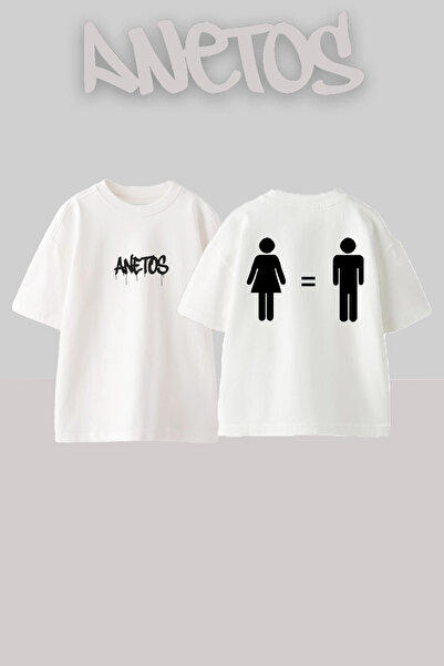 Anetos Μπλουζάκι Equality Design Back με τύπωμα Cotton White oversized