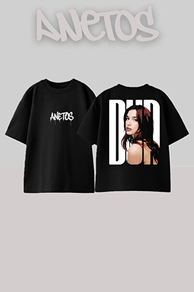 Anetos تي شيرت أسود كبير الحجم من القطن مطبوع عليه تصميم دوا ليبا