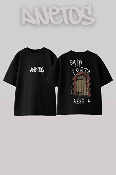 Anetos Tricou oversize negru din bumbac cu imprimeu pe spate Door 1 Design