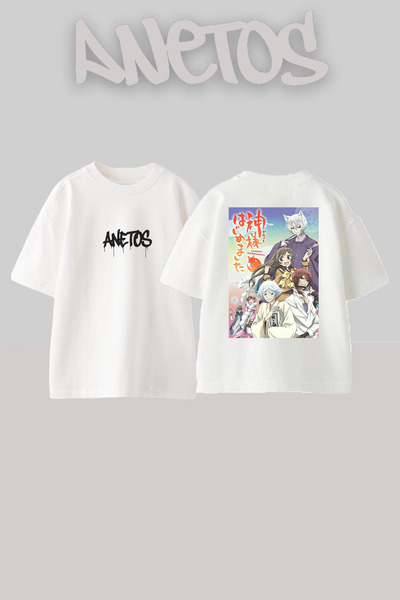 Anetos Μπλουζάκι Anime Kamisama Design Back με τύπωμα Cotton White oversized