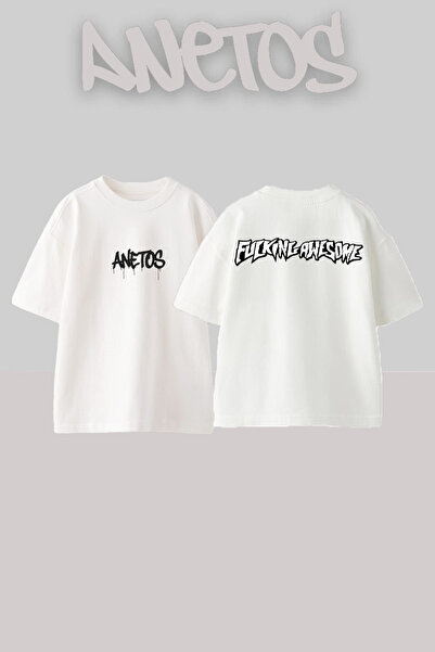 Anetos Брилянтна дизайн на гърба, памучна бяла тениска с голям размер