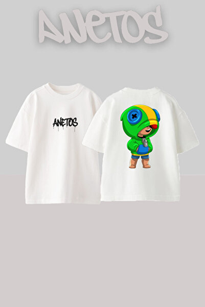 Anetos Brawl Stars Leon Design Spate cu imprimeu Bumbac Alb supradimensionat ...