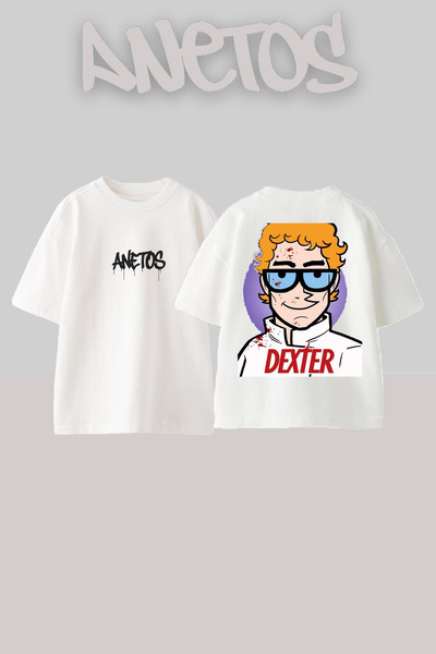 Anetos Dexter 6 Design Back cu imprimeu Bumbac Alb supradimensionat tricou