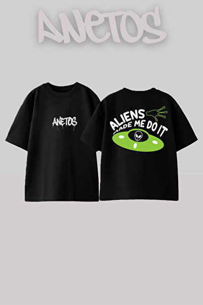 Anetos Alıens Made Me Do It Design Rucsac cu imprimeu Bumbac Negru supradimen...