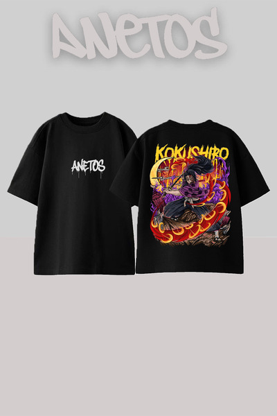 Anetos Demon Slayer 10 Design Spate cu imprimeu Bumbac Negru supradimensionat...