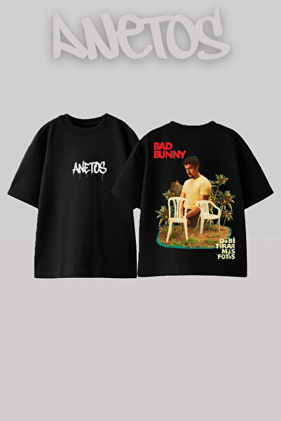 Anetos Μπλούζα Bad Bunny 16 Σχεδίαση με τύπωμα στην πλάτη σε μαύρο βαμβάκι ov...