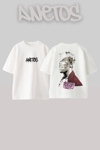 Anetos Μπλουζάκι Fight Club Brad Pitt Design Back με τύπωμα Βαμβακερό λευκό o...