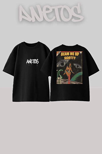 Anetos Μπλουζάκι Beam Me Up Design Back με τύπωμα Βαμβακερό Μαύρο oversized