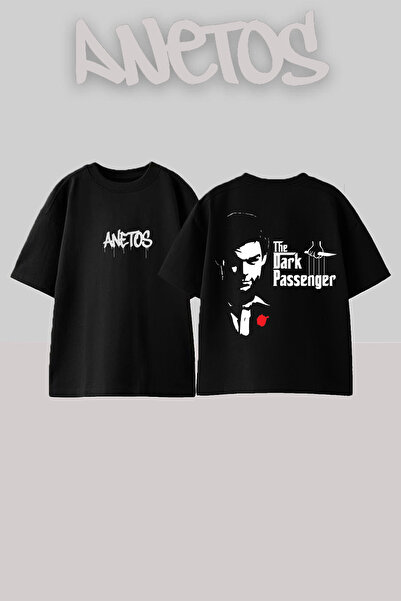 Anetos Dexter 13 Design Spate cu imprimeu Bumbac Negru supradimensionat tricou