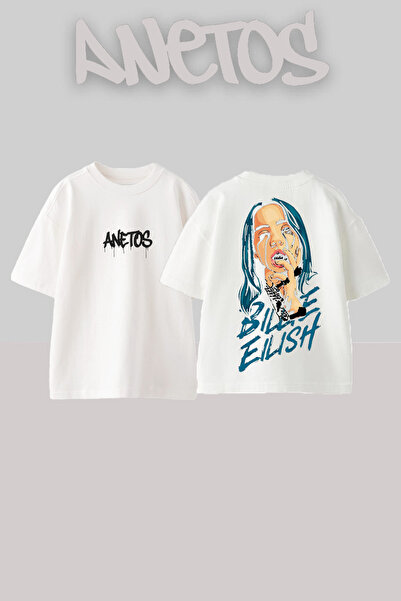 Anetos Μπλουζάκι Billie Eilish 4 Design Back με τύπωμα Cotton White oversized