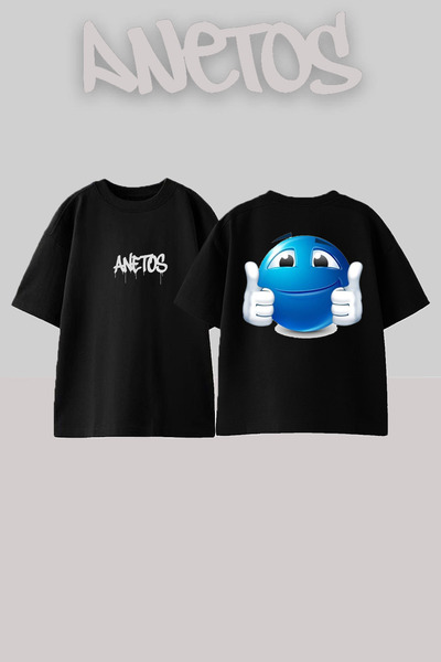 Anetos Μπλουζάκι Aynen Design Back με τύπωμα Cotton Black oversized