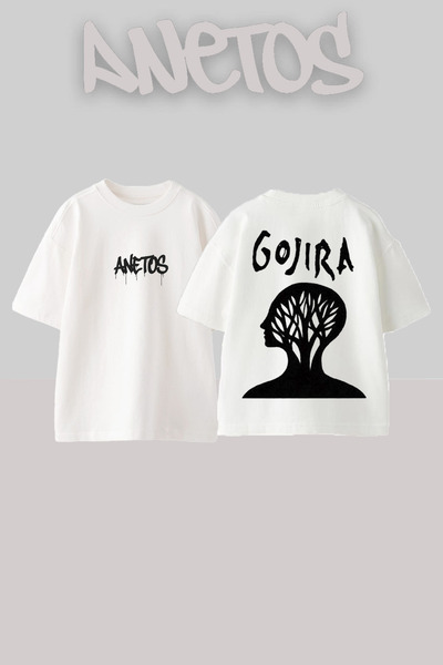 Anetos Gojıra 4 Design Rucsac cu imprimeu Bumbac Alb supradimensionat tricou