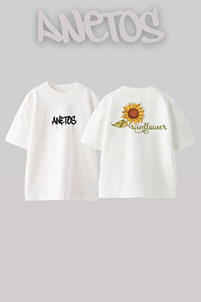 Anetos Μπλουζάκι Aycicegi 1 Design Back με τύπωμα Cotton White oversized