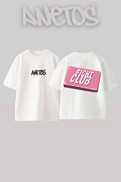 Anetos Μπλουζάκι Fight Clup 6 Design Back με τύπωμα Cotton White oversized