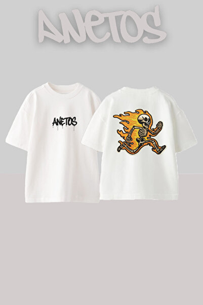 Anetos Tricou American Retro Skeleton Design Back B cu imprimeu Cotton White ...