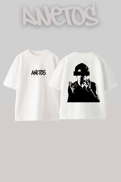 Anetos Dexter 7 Design Back cu imprimeu Bumbac Alb supradimensionat tricou