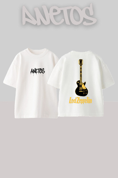 Anetos Led Zeppelin 3 Design Spate cu imprimeu Bumbac Alb supradimensionat tr...