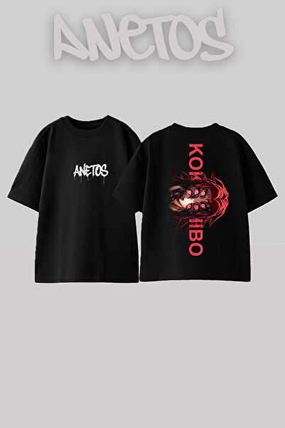 Anetos Μπλουζάκι Kokushibō Design Back με τύπωμα Cotton Black oversized