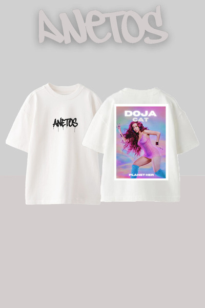 Anetos Μπλουζάκι Doja Cat 4 Design Back με τύπωμα Cotton White oversized