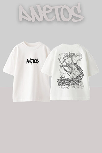 Anetos Black Sabbath 15 Design Back cu imprimeu Bumbac Alb supradimensionat t...