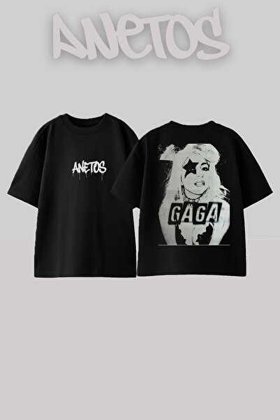 Anetos تي شيرت ليدي غاغا 9 بتصميم مطبوع على الظهر من القطن باللون الأسود مقاس...