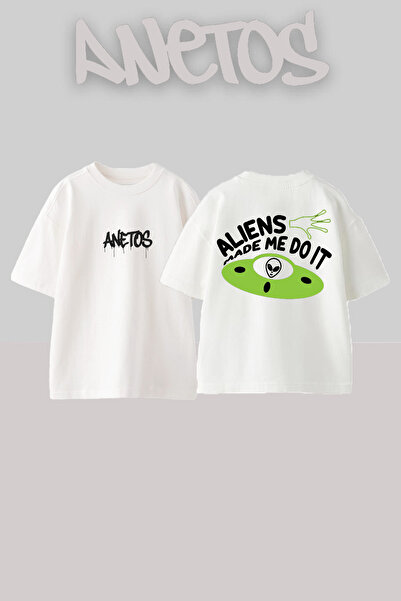 Anetos Alıens Made Me Do It Design Rucsac cu imprimeu Bumbac Alb supradimensi...