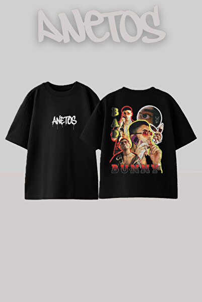 Anetos Μπλουζάκι Bad Bunny 19 Design Back με τύπωμα Βαμβακερό μαύρο oversized