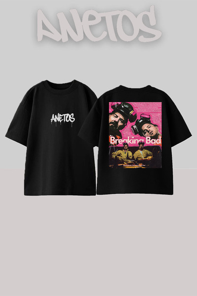 Anetos Breaking Bad Design Spate cu imprimeu Bumbac Negru supradimensionat tr...