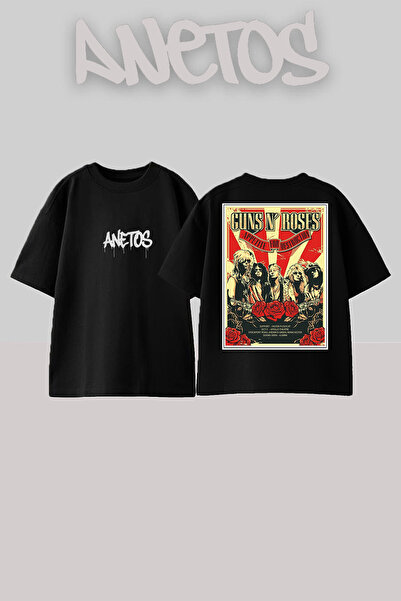 Anetos Guns N' Roses 1 Design Back cu imprimeu Bumbac Negru supradimensionat ...