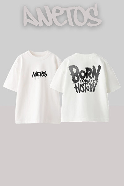 Anetos Born To Make History Design Rucsac cu imprimeu Bumbac Alb supradimensi...