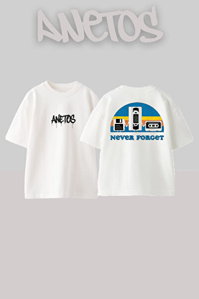 Anetos Never Forget Design Spate cu imprimeu Bumbac Alb supradimensionat tricou
