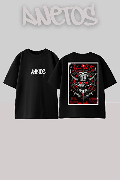 Anetos Slayer 3 Design Back cu imprimeu Bumbac Negru supradimensionat tricou