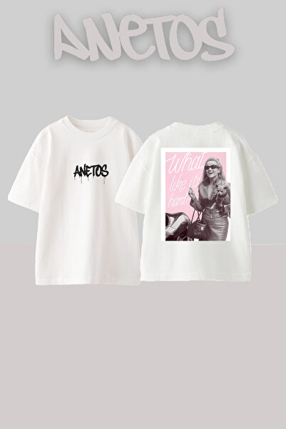 Anetos Блондинки 3 Дизайн Гръб Печатен Памук Бял Овърсайз Тениска