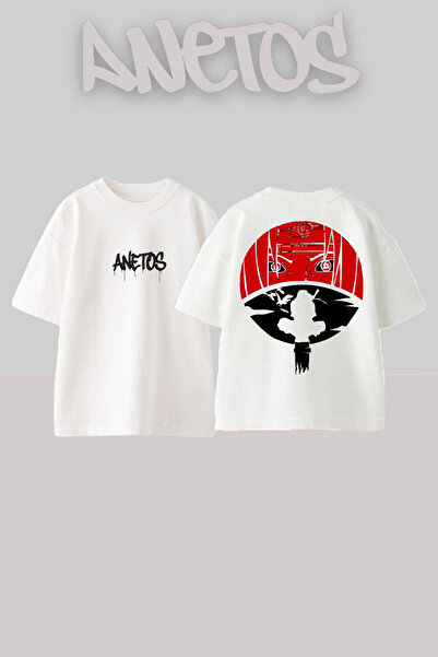 Anetos Μπλουζάκι Itachi Sasuke 1 Design Back με τύπωμα Cotton White oversized