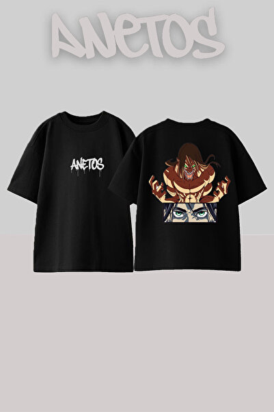 Anetos Μπλουζάκι Eren Jaegar Design Back με τύπωμα Cotton Black oversized