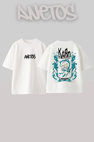 Anetos Korn 7 Design Back cu imprimeu Bumbac Alb supradimensionat tricou